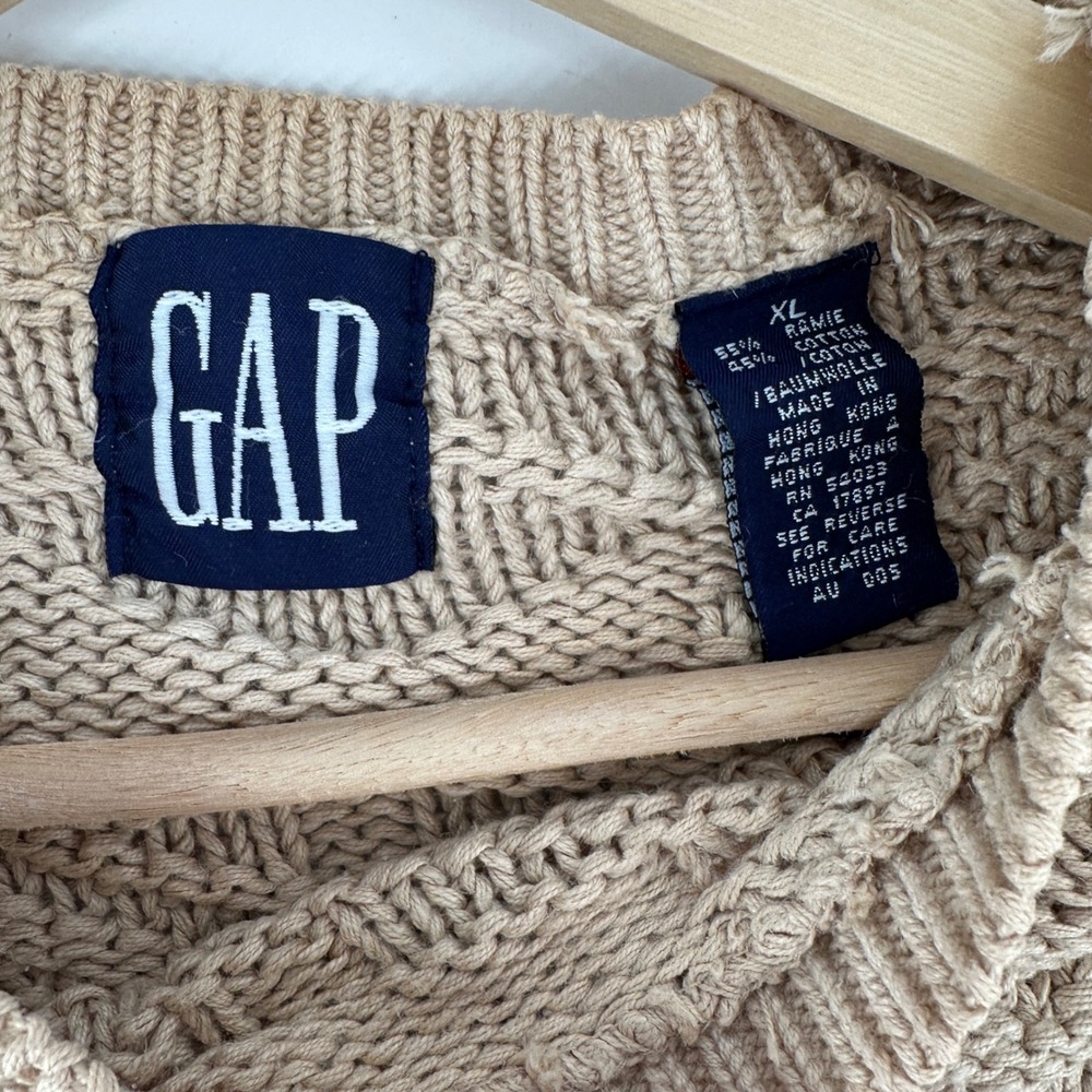 Vtg 80s GAP Men's Tan Textured 3D Knit Sweater Pullover Long Sleeve Crew Neck XL - Picture 6 of 9